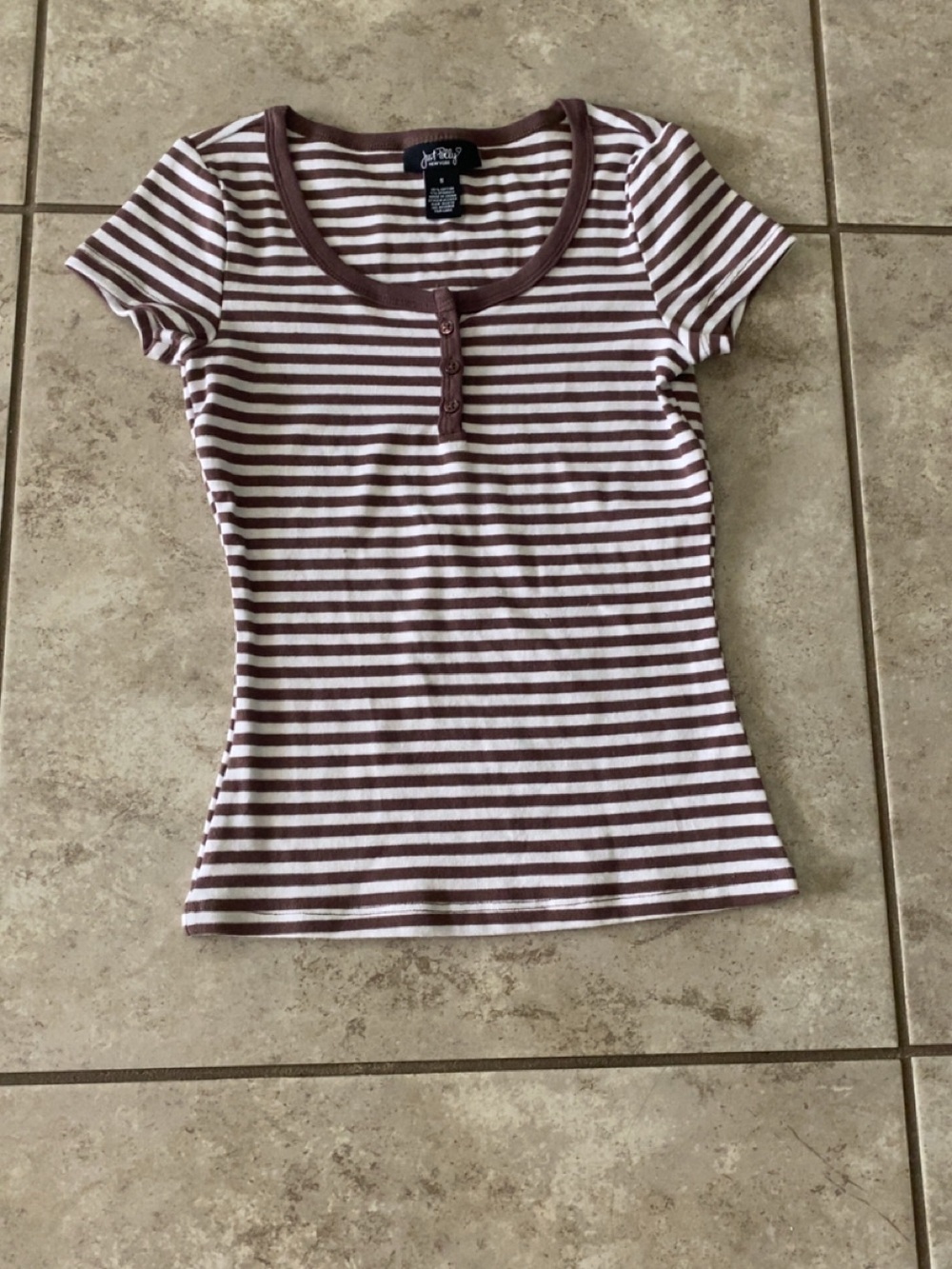 Just polly Brown and White Striped Short Sleeve cute Tee. Juniors size small